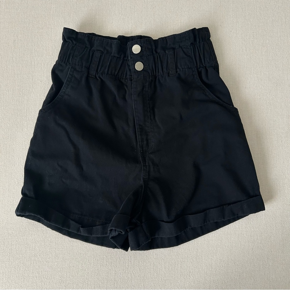 H&M Black High-Waisted Paper Bag Shorts